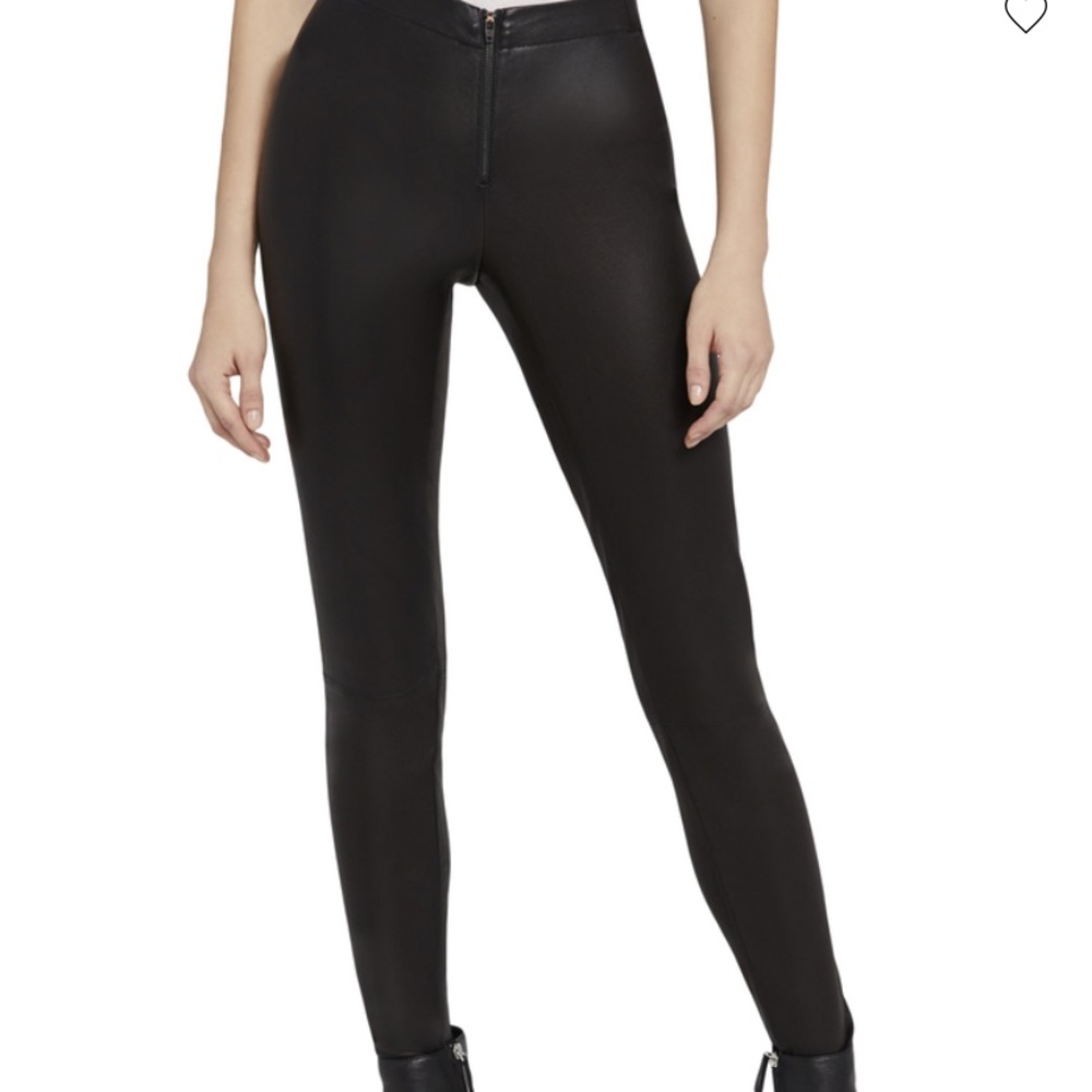 Alice + Olivia Front Zip Lamb Leather Black Leggings, Size 2. Gently worn.